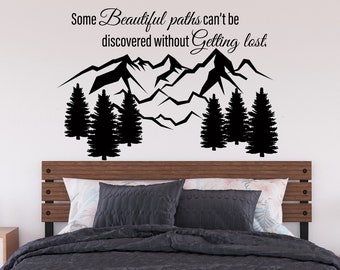 Nature Camping  Mountains Wall Decal | Mountain Travel Wall Sticker | Pine Trees Mountains Wall Decal | Adventure Wall Decor MNT24