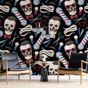 Barber Shop Wallpaper for Salon Peel and Stick Self Adhesive Removable Barber Shop Wall Graphics Hair Cuts Vintage Wallpaper PW567
