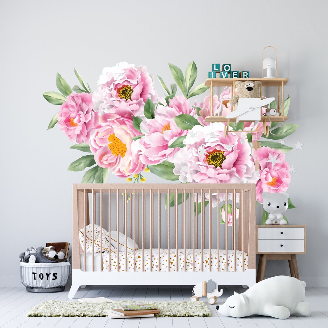 Watercolor Peony Wall Decal: Floral Nursery Decor, FLC31 - Etsy