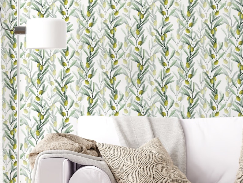 Watercolor Green Olives Wallpaper Peel and Stick Botanical - Etsy