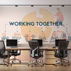 Office Wallpaper Core Values Wall Graphics Peel and Stick Teamwork Wallpaper for Office Walls Self Adhesive Removable Mural PW305
