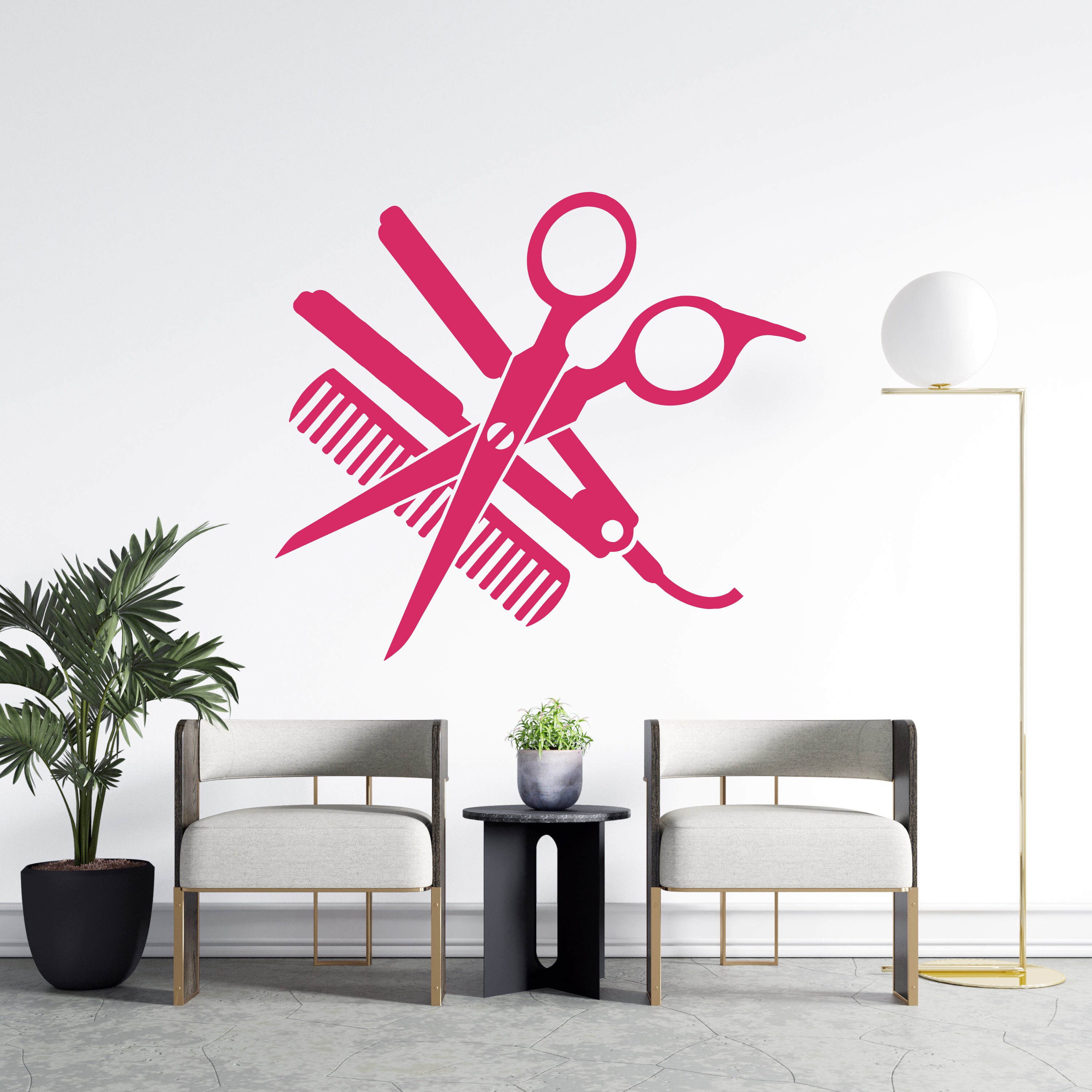 Friseursalon Wandaufkleber - Scheren & Werkzeuge Motiv, 42x42 Cm, Wasserdicht, Selbstklebend