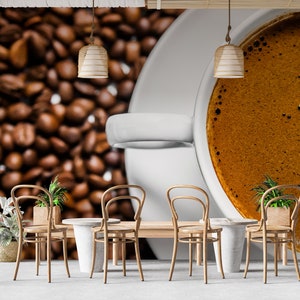 Papel tapiz autoadhesivo de tela despegable con diseño de café para cafeterías, papel tapiz mural para restaurante PW160