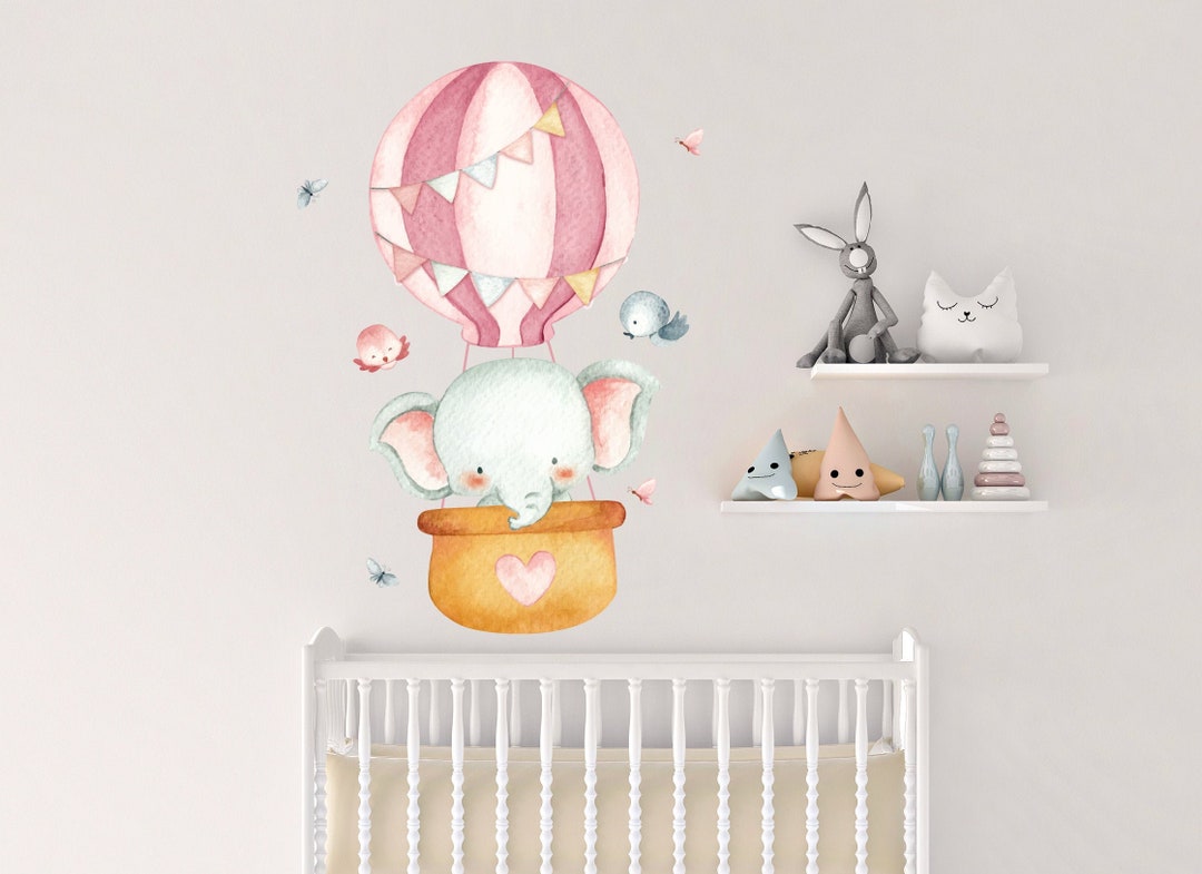 Cute Baby Elephant Watercolor Wall Decal for Kids Nursery Elephant Wall