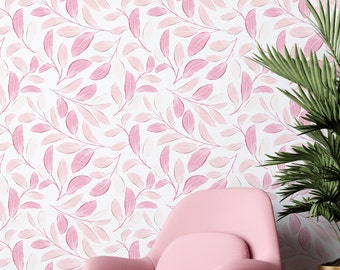 Blush Botanical Leaves Wallpaper | Pink Watercolor Peel & Stick PW22