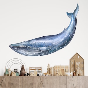 Watercolor Whale Wall Decal Nautical Nursery Wall Decor Under the Sea Wall Sticker for Kids Room Decor CD80