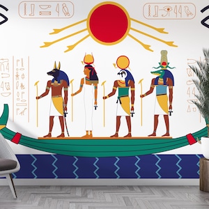 Ancient Egypt Peel and Stick Wallpaper Egyptian Wall Mural Self Adhesive Removable Egyptian Gods Wallpaper PW759