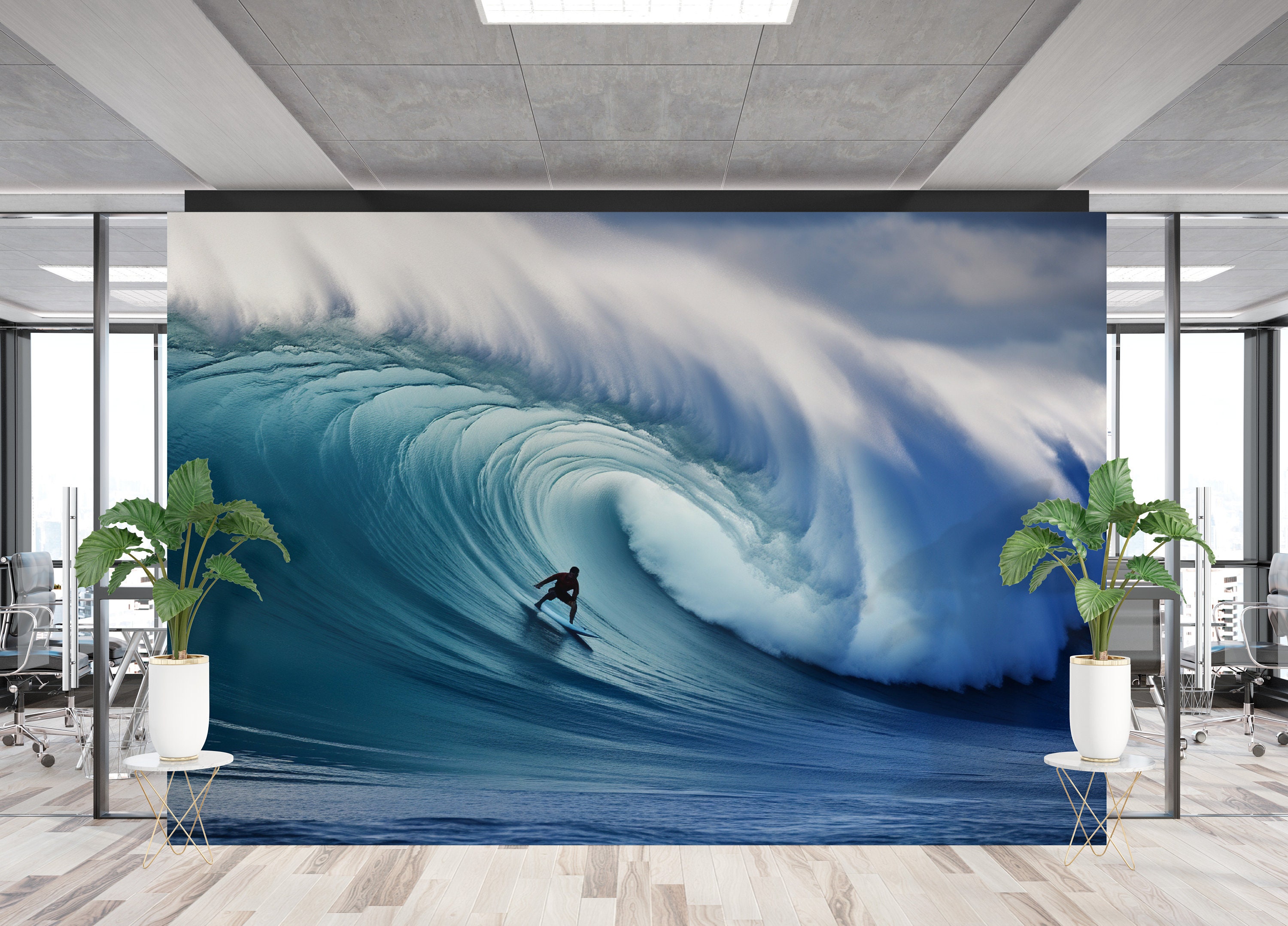 水中サーフィンアート　壁紙 Ocean Rush | Surf Wave Mural Wallpaper | Coastal Peel and Stick