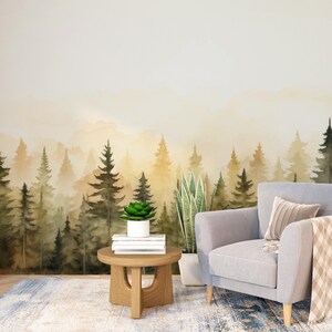 Pine Trees Forest Wall Mural Peel and Stick Wallpaper Nature Wallpaper Self Adhesive Removable Fabric  Forest Wallpaper PW731