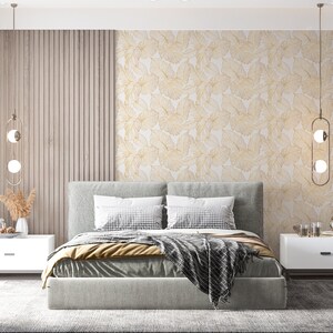 Golden Damask Elegance | Vintage Floral Peel and Stick Wallpaper | Gray White Removable Mural | PW133