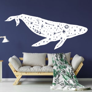 Whale Stars Constellation Wall Decal Fish Stars Wall Sticker Sky Wall Art C35