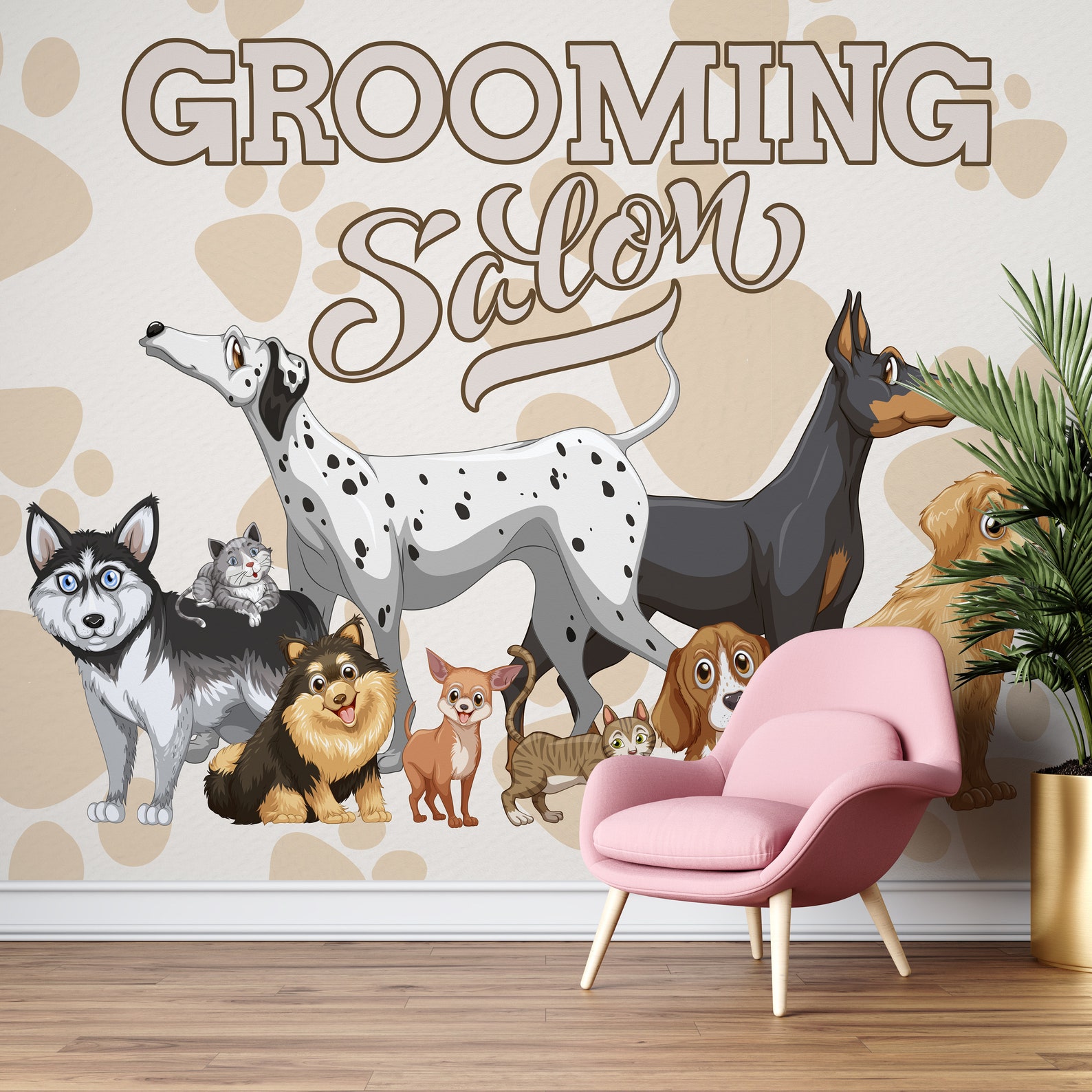 Pet Grooming Wall Graphics Peel and Stick Wallpaper Dog Etsy