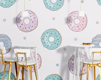 Donut Wall Grafiken Desserts Donuts Wallpaper Peel n Stick Desserts Sweets Wallpaper Cafe Bäckerei Restaurant entfernbare Tapete PW549