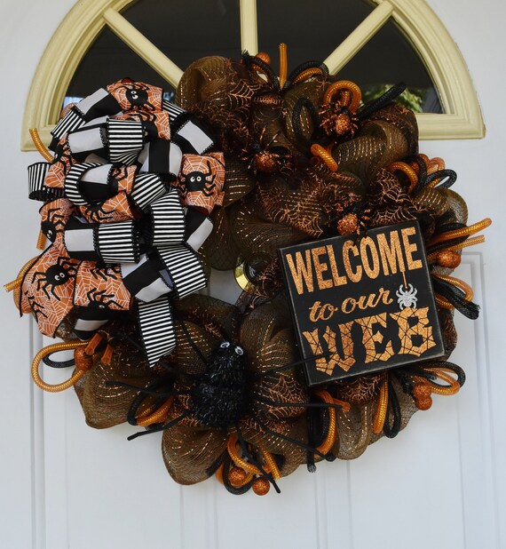 Halloween Spider Wreath Spider Web Wreath Halloween Welcome Etsy
