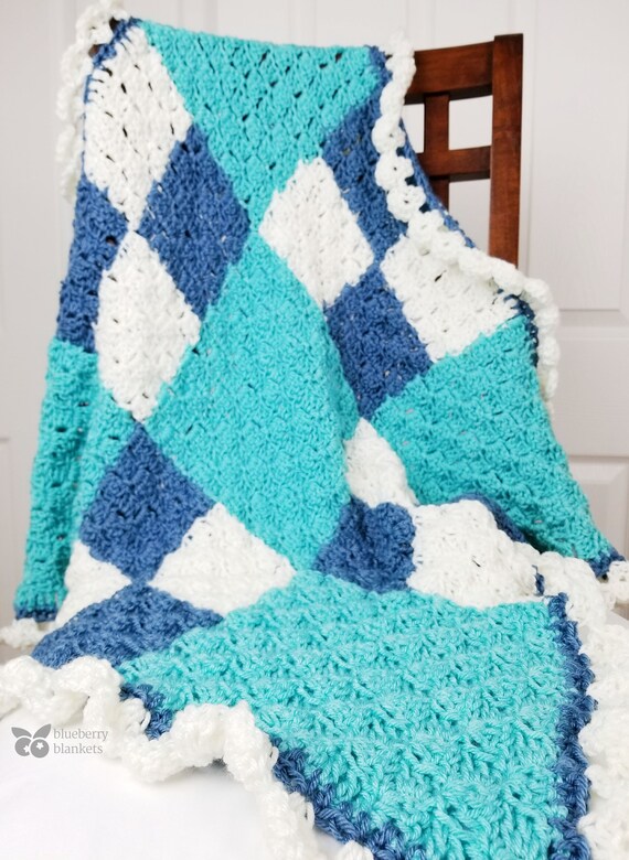 Aquamarine Quilt Crochet Baby Blanket For Infants Strollers Etsy