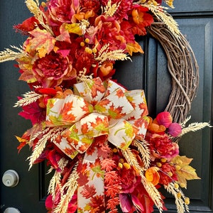 Maple Leaf Fall Wreath With Bow: 22-inch Autumn Door Decor - Etsy