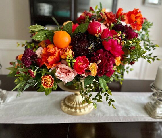 Large Centerpiece With Faux Florals High End Sustainable Floral Arrangement With Faux Fruit Sustainable Foyer Lobby Decor Etsy