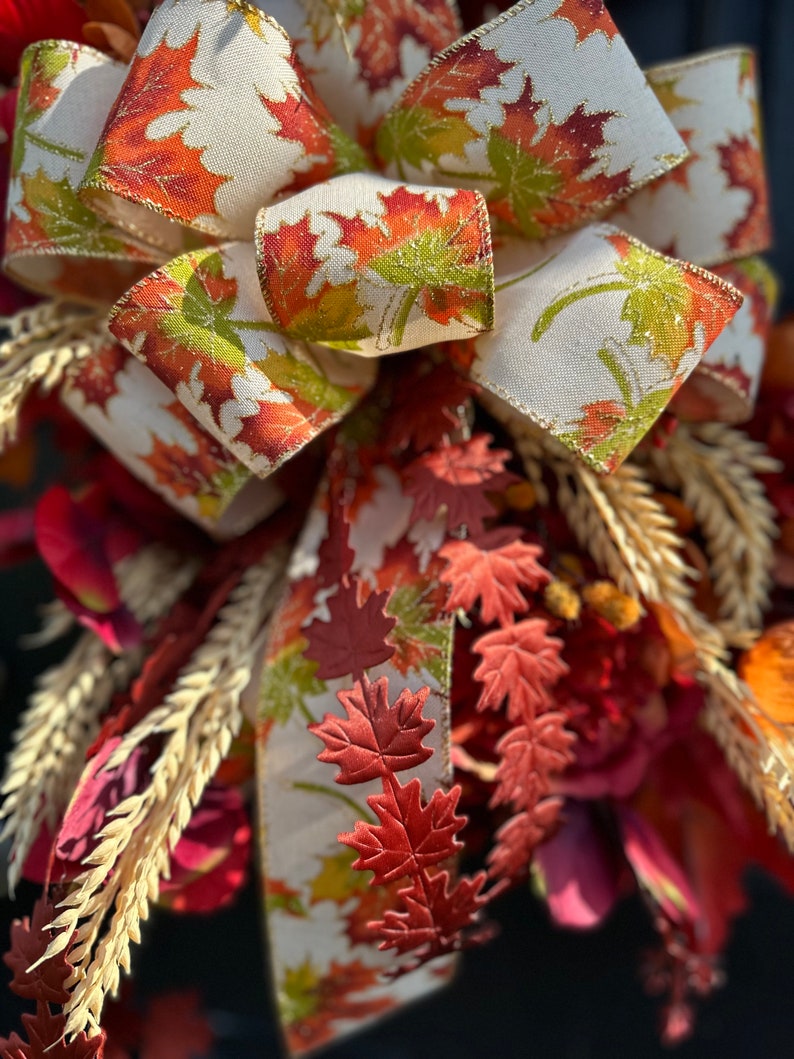Maple Leaf Fall Wreath With Bow: 22-inch Autumn Door Decor - Etsy