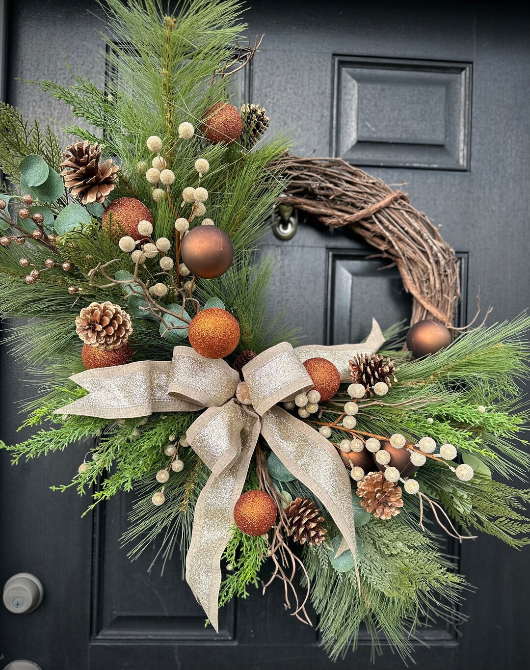 Luxurious Winter Wreaths With Bronze and Copper Ornaments, Christmas