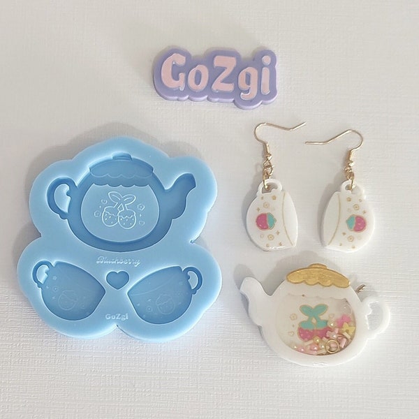 Juego de té shaker set molde de silicona 2.25in kawaii molde de silicona joyería haciendo amuletos colgantes Teléfono llavero hecho a mano hecho a pedido para resina