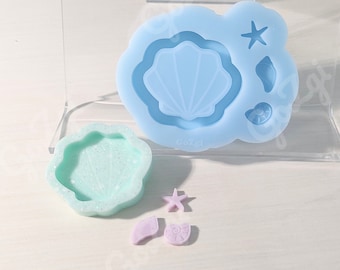 Seashell shaker 2in set silicone mold kawaii silicone mold jewelery making pendant charms Keychain shell handmade made to order for resin