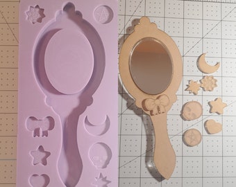 Ensemble de miroir à main 8 pouces en silicone + 1 miroir ovale bijoux fabrication shaker miroir DIY fait sur commande pour résine kawaii moule miroir moule silicone moule