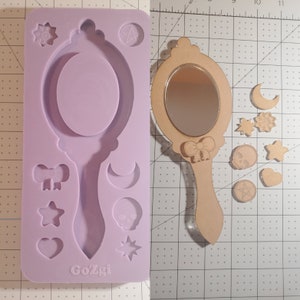 Hand mirror set 8 inch silicone + 1 oval mirror jewelry making shaker mirror DIY made to order for resin kawaii mold mirror silicone mould