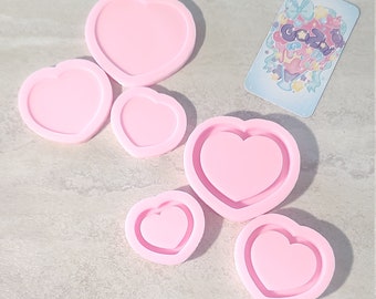 Choose size +Free EZ shaker Top silicone mold Heart DIY cute resin jewelery making pendant charm No need plastic film Handmade Made to order