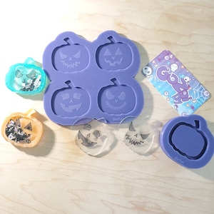 Two parts. EZ Shakers set silicone mold 4 pumpkin covers pendant charm Keychain made to order. no plastic sheet need. Halloween shaker mold