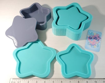 Star box silicone mold 5in Kawaii star storage box unit slide in top lid Handmade silicone mold 3 part box DIY resin box 3D print for resin