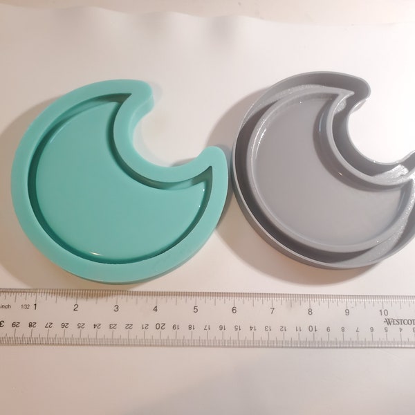 Moon trinket tray dish about 5 inch coster shiny rounded with angles silicone mold 3D design for resin Made to order in Texas USA