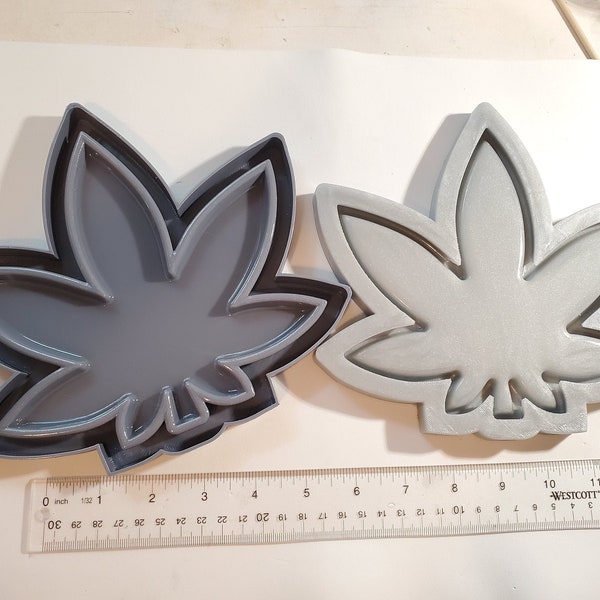 XL Marihuana Schmuckschale 7 Zoll Unkraut Tablett Satin finish abgerundet schräg Silikonform Unkraut Blatt große SilokonForm 3D Design für Resin