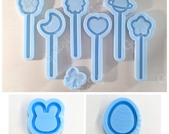 Molde de silicona para varita mágica de 6 pulgadas, agitador de 2 pulgadas + lazo gratis, estrella, corazón, luna, conejito, pata, Sakura, Saturno, sonajero, elige DIY, hecho a pedido, huevo de Pascua