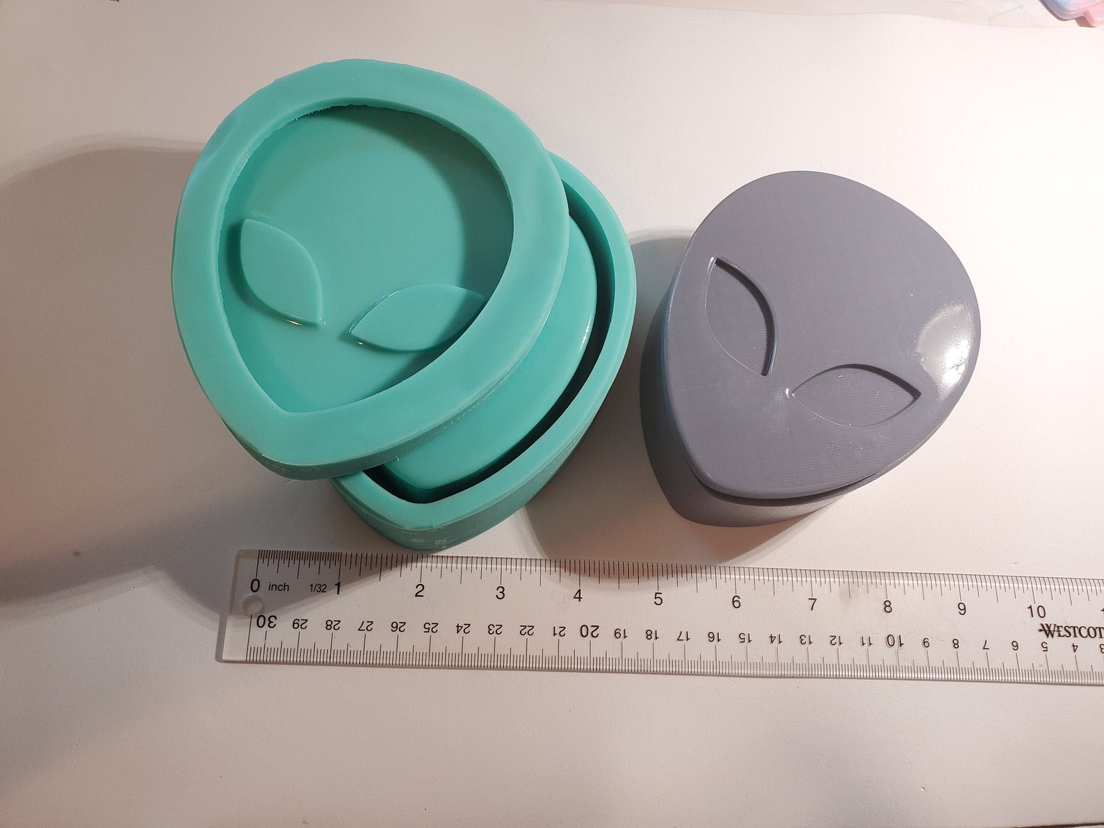 Alien Jewelry Box 3 Parts UFO Storage Unit Slide in Lid Top Alien Head ...