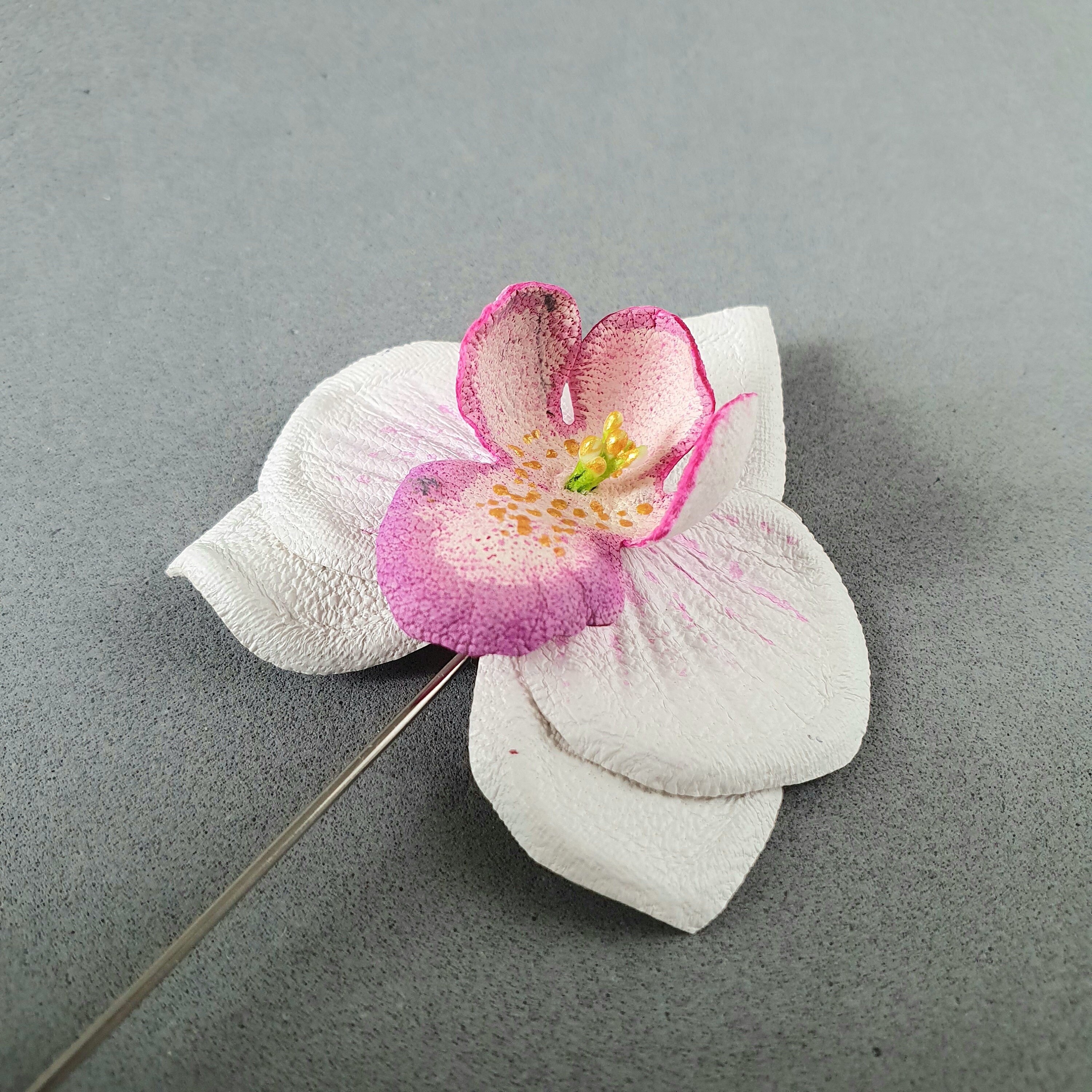 White orchid men's lapel pin Leather boutonniere 70th Etsy