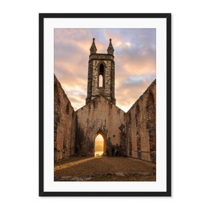 Large Canvas Art Wall Ireland, Dunlewey, County Donegal, Church, Sunset, Inspirational Photography, Dreamy Clouds, Gold Tan, Landscape