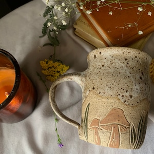 PREORDER Handmade Ceramic Mushroom Mug, Cottagecore Pottery, 14-16 oz Speckled Coffee Cup, Woodland Mug , The Clay Moon Made to Order