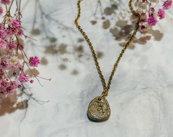Handmade Minimalist Floral Ceramic Letter Pendant, Personalized Initial Necklace, Stoneware Monogram Necklace,
