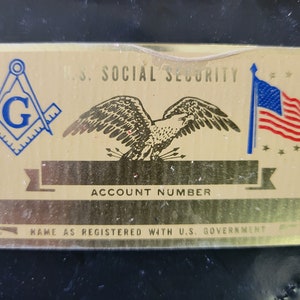 Vintage Perma-Plate MASON  Social Security ID Card new old stock 1970&#39;S Free Mason