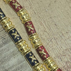 2)Vintage Signed Joan Rivers  Gold Tone X Design Enamel Bracelets- 8&quot; BLK & RED