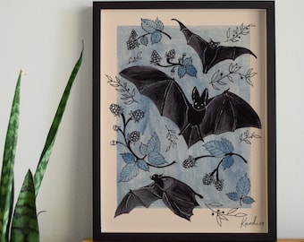 Bats and Botanicals. Signed Art Print