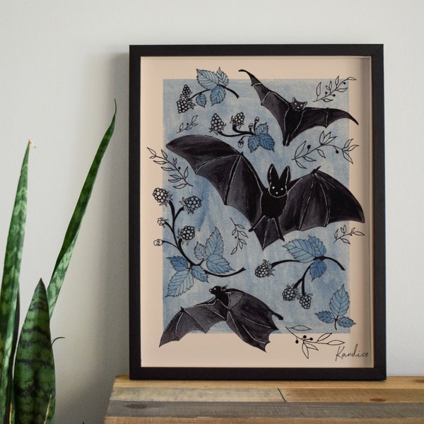 Bats and Botanicals. Signed Art Print