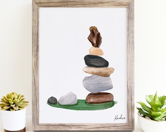 Rock Cairn Painting. Signed Art Print