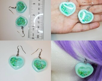 Coctelera líquida hecha a mano mini corazones de menta pendientes conjunto de 2 dulces harajuku pastel goth cuentas perlas 80s kpop kawaii Fairy key Envío gratis EE.UU.*