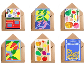 Foodie Bundle of 6 | Card Bundle | Illustrated Greeting Cards Set | Card Pack | Fruits | Baking | Cooking | Kitchen | Gardening | Pasta