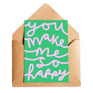 Carte Vous me rendez si heureux, A6 | Cadeau pour amis | Type manuscrit | Cadeau positif | Copain Copine Amour