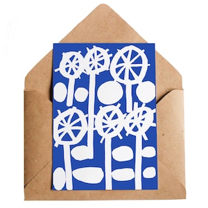 Biglietto Fiori Fantasma, A6 / Fiori bianchi ispirati al cianotipo / Cottage Garden Blu di Prussia