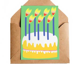 Birthday Cake Card, A6 | Victoria Sponge Icing Candles | Party Food Baking Sweet Treat