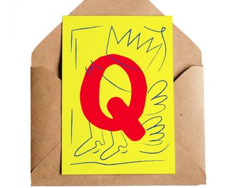 Letter Q | Alphabet Cards | Initials Monogram Names | Illustrated Cards | Graphic Design Cards | ABC | Q Names | Queen