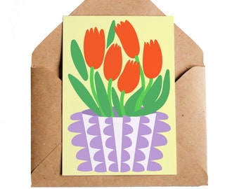 OUT OF STOCK until mid May 2024 |  of Tulips Card, A6 | Bunch of Flowers | Ceramics Florals | Birthday Thinking of You | Friend Gift